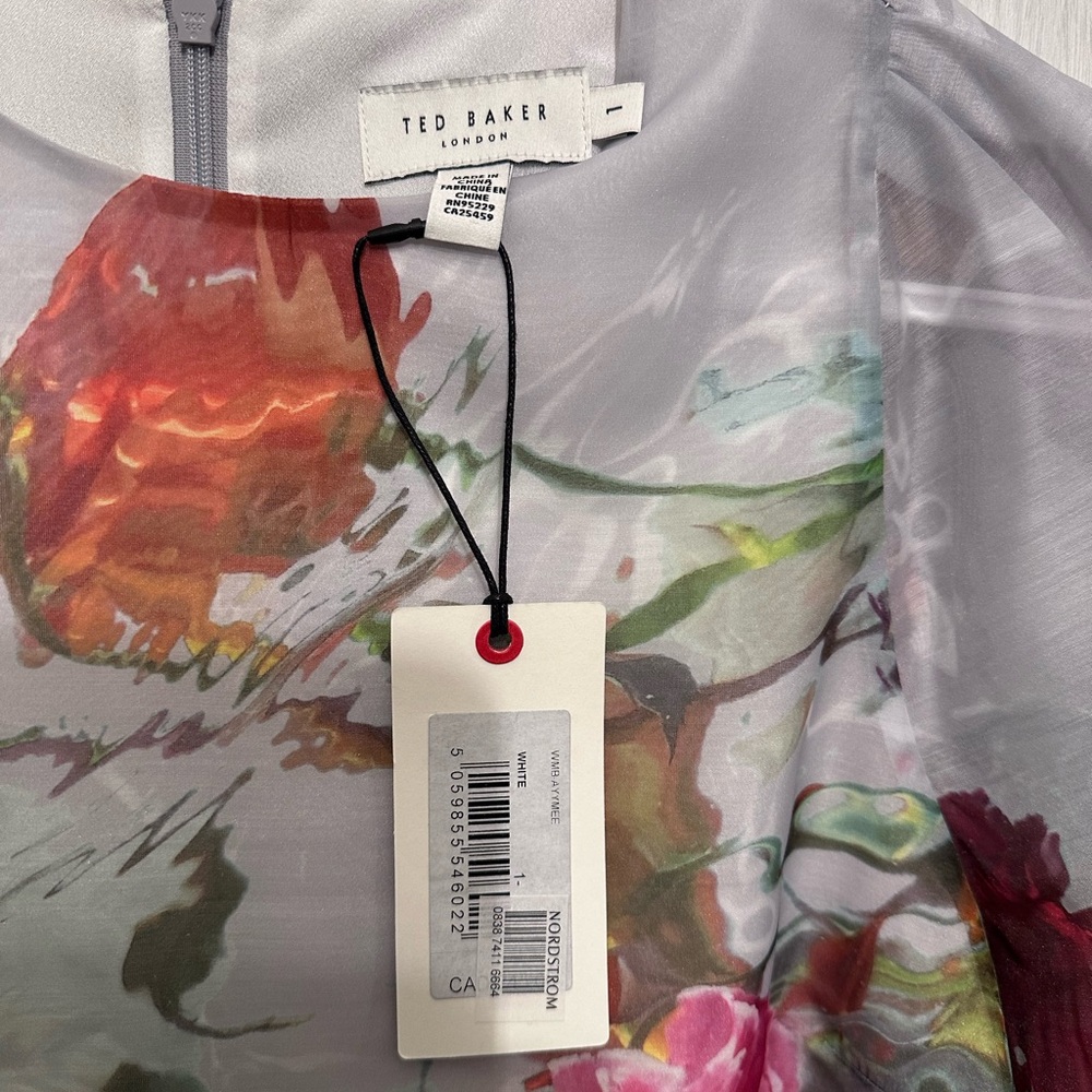 Ted Baker Gray Floral Puff Sleeve Blouse - Picture 3 of 4